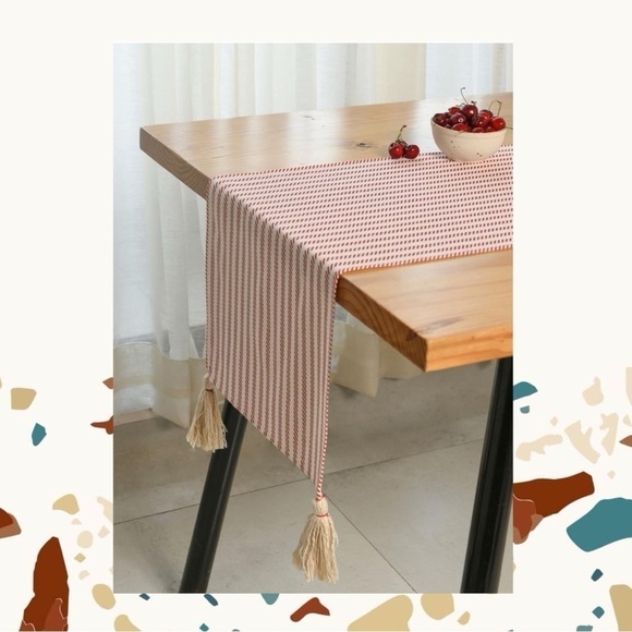 Farmhouse Red & White Table Runner 108” Long with Tassels 100% Cotton - Picture 2 of 6